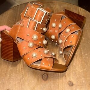 Kelsi Dagger Tan Studded Heels